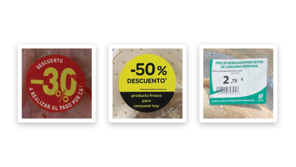 pegatinas con descuentos en alimentos a punto de caducar